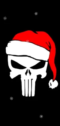 This live wallpaper features a skull donning a Santa hat on a black backdrop