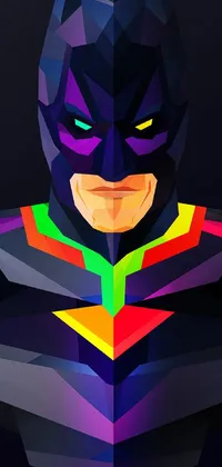 This live phone wallpaper features a dramatic close-up of a Batman costume in vector art style