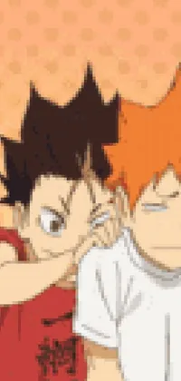 Get a fun and visually appealing phone live wallpaper featuring two anime characters with spiky orange hair