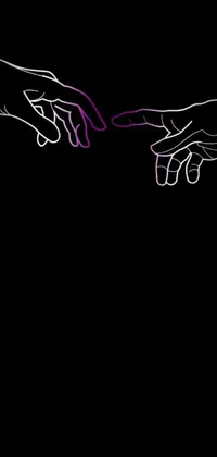 Transform your phone's home screen with a captivating live wallpaper featuring delicate and intricate line art of two hands touching each other in a Caravaggio-style