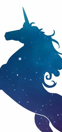 This phone live wallpaper features a stunning silhouette of a unicorn on its hind legs, with a space-printed astronaut back