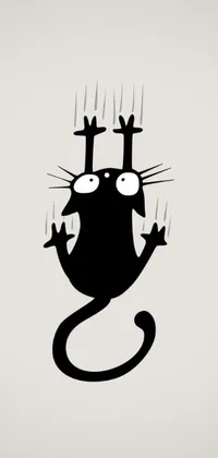 This black and white minimalist live wallpaper features a vector art cat hanging upside down with shining claws