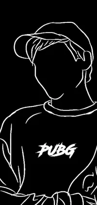Experience a breathtaking black and white phone live wallpaper, featuring a minimalist art design of a hat-wearing character from PUBG