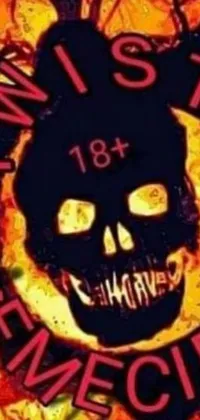 This live phone wallpaper depicts a close up of a sign with a skull, which has glowing red eyes that track the user's movements on the touch screen