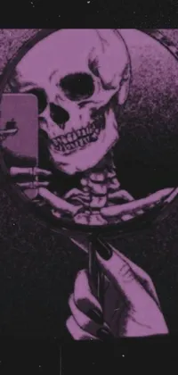 This phone live wallpaper features an album cover with a skull motif in striking dioaxizine purple