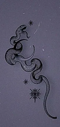 This live wallpaper boasts a gorgeously detailed black and white drawing of a snake and a star, evocative of an engraving or tattoo