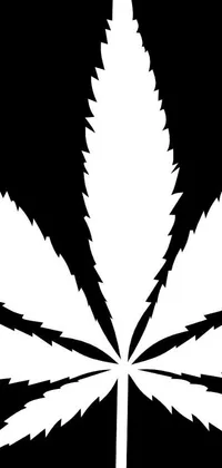This phone live wallpaper features a simple yet striking design consisting of a white marijuana leaf contrasted against a black background