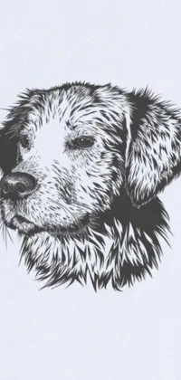 This phone live wallpaper features a stunning black and white stipple drawing of a cute golden retriever dog against a gray background