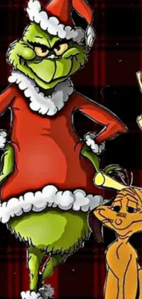 This vibrant digital artwork displays a cartoon version of the Grinch, known as "grinly grinly"