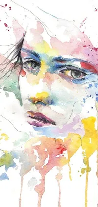 This live wallpaper features a beautiful watercolor painting of a woman's face in a concentrated expression