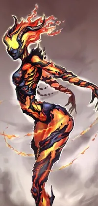 This live wallpaper showcases a skateboarder performing a trick while wearing a fiery dress and a full-body suit resembling Asuka's suit