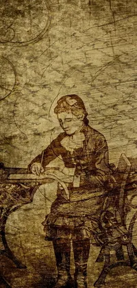 This live wallpaper boasts a stunning and intricate illustration of a woman working at a vintage sewing machine