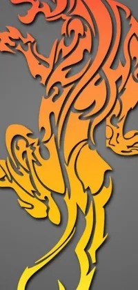 This live wallpaper showcases a colorful and vivid design featuring a vector art dragon in hues of orange and yellow, set against a sleek gray backdrop