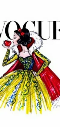 This phone live wallpaper showcases a stunning illustration of a woman dressed in a yellow and red gown