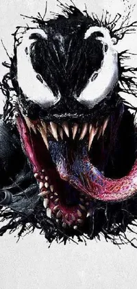 This phone live wallpaper features a striking hand-drawn image of Venom with its jaw agape, evoking a sense of danger and excitement