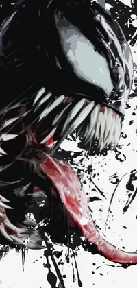 This phone live wallpaper showcases a stunning black and white vector art drawing of a venomous creature, designed in a process art method