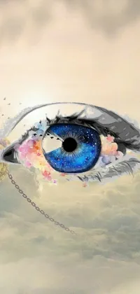 This live wallpaper showcases an eye in the sky, a surreal painting that presents a magical realism vibe