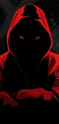 This phone live wallpaper showcases a vector art design of a man wearing a red hoodie and showing off a stealthy look