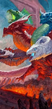 This phone live wallpaper showcases a painting of a dragon and a man engaged in battle, boasting stunning levels of detail and impressive use of color