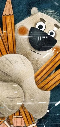 This delightful phone live wallpaper depicts a polar bear clutching a bunch of colored pencils
