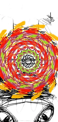 This phone live wallpaper features a colorful child's drawing of a fire hydrant, abstractly designed and layered with a digital sun and swirling spiral colors