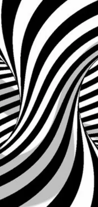 This phone live wallpaper features a black and white striped abstract background, adorned with swirling tubes, spirals, and an eye-catching yinyang shape