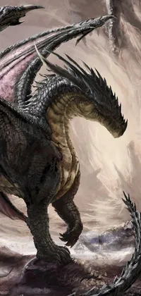 This phone live wallpaper features stunning digital artwork of a dragon in a dark cave, perfect for fans of fantasy art