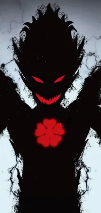 This phone live wallpaper features a stunning black silhouette of a demon with vivid red eyes in a green-colored background