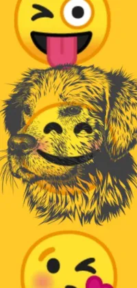 This mobile live wallpaper features a colorful digital rendering of a pop art-style dog with its tongue sticking out of its mouth