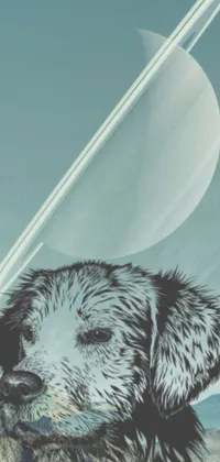 This phone live wallpaper boasts a breathtaking close up of a furry dog with a distant and enigmatic planet in the background
