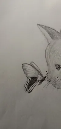 This charming phone live wallpaper features a captivating pencil sketch of a playful cat and a fluttering butterfly in concept art animation