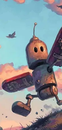 This phone live wallpaper showcases an adorable and impressive flying robot