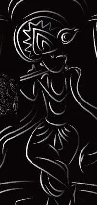 This mobile phone live wallpaper boasts an intricate monochromatic depiction of a female figure