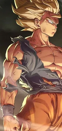 This live phone wallpaper features an energetic anime-style drawing of a muscular male hero from a popular franchise