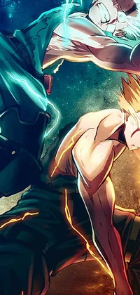 This amazing live wallpaper depicts two anime characters engaged in an intense fight, showcasing dynamic body movements and the power of super sayan