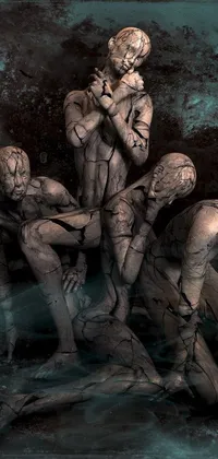 This live wallpaper features a unique digital art of a group of unclothed male figures composed in a fascinating manner that resembles imposing clay-like patterns