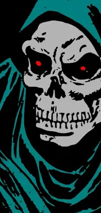 Looking to add some spookiness to your phone's wallpaper? Get this live wallpaper featuring a detailed digital drawing of a skeleton with red eyes