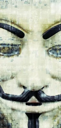 This live wallpaper showcases a close up of a figure wearing an anonymous mask in a deconstructivist style