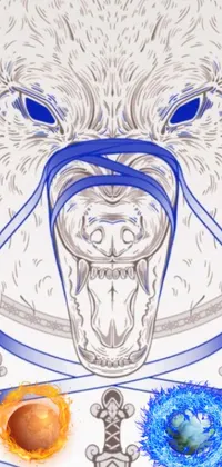 This live wallpaper features a lineart drawing of an animal in a mask adorned with blue details and a harness