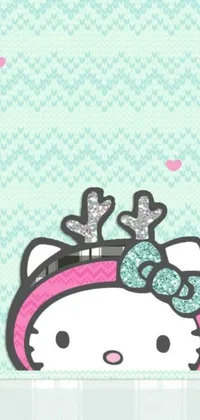 This vibrant live wallpaper features a digital rendering of a beloved Hello Kitty character wearing a bow on her head against a charming tumblr backdrop