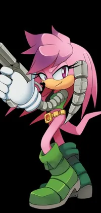 This live wallpaper features a pink Sonic character holding a gun in a half-body shot
