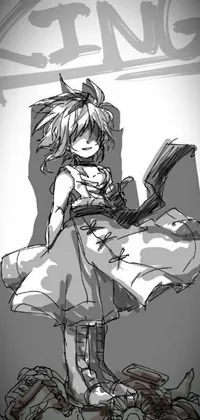 This phone live wallpaper features a stunning monochrome drawing of a girl reading a book