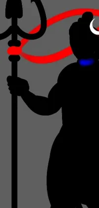 This live phone wallpaper features a captivating black and red silhouette of a man wielding a spear, accompanied by a red and blue-black light background