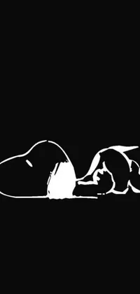 This phone live wallpaper showcases a charming black and white cartoon of a dog, gently lounging on a black background