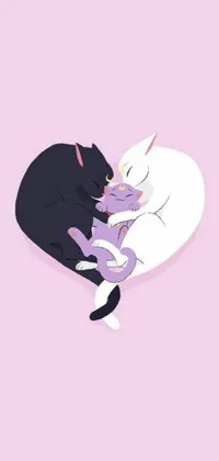 This live phone wallpaper showcases a heartwarming scene of two furry cats snuggling up to each other