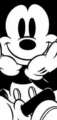This live wallpaper showcases a black & white design featuring the iconic Mickey Mouse cartoon created by a renowned entertainment company