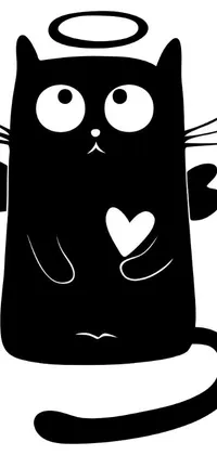 This phone live wallpaper features a trendy, vector art design of a shocked black cat with a halo on its head