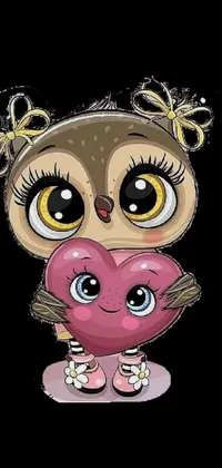 Add a cute touch to your mobile device with our Cartoon Owl Live Wallpaper! This adorable digital rendering features a brightly colored pink heart, held tightly by a charming owl with big glass eyes