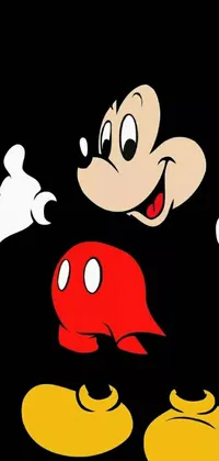 If you're a fan of classic cartoon characters and unique phone wallpapers, you'll love this Tumblr-inspired Mickey Mouse and Pluto live wallpaper! This medium close-up shot features the two beloved characters standing side by side and grinning from ear to ear in front of a stunning art nouveau background that uses red, white, and black tones to create a visually striking display