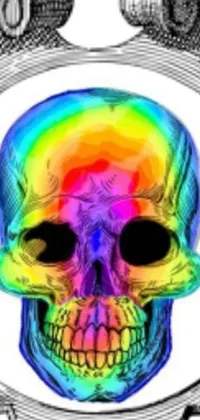 This live wallpaper showcases a stunning digital rendering of a colorful skull in a frame by Robert Gavin